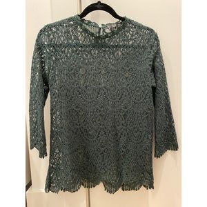 ZARA Forest Green Lace Blouse NWOT